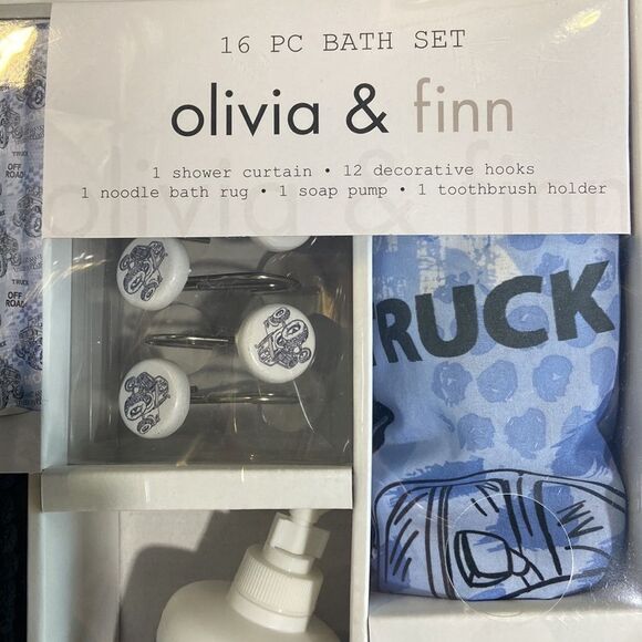 Oliva & Finn Shark 16 Piece Bath Set Blue One Size - Picture 3 of 6